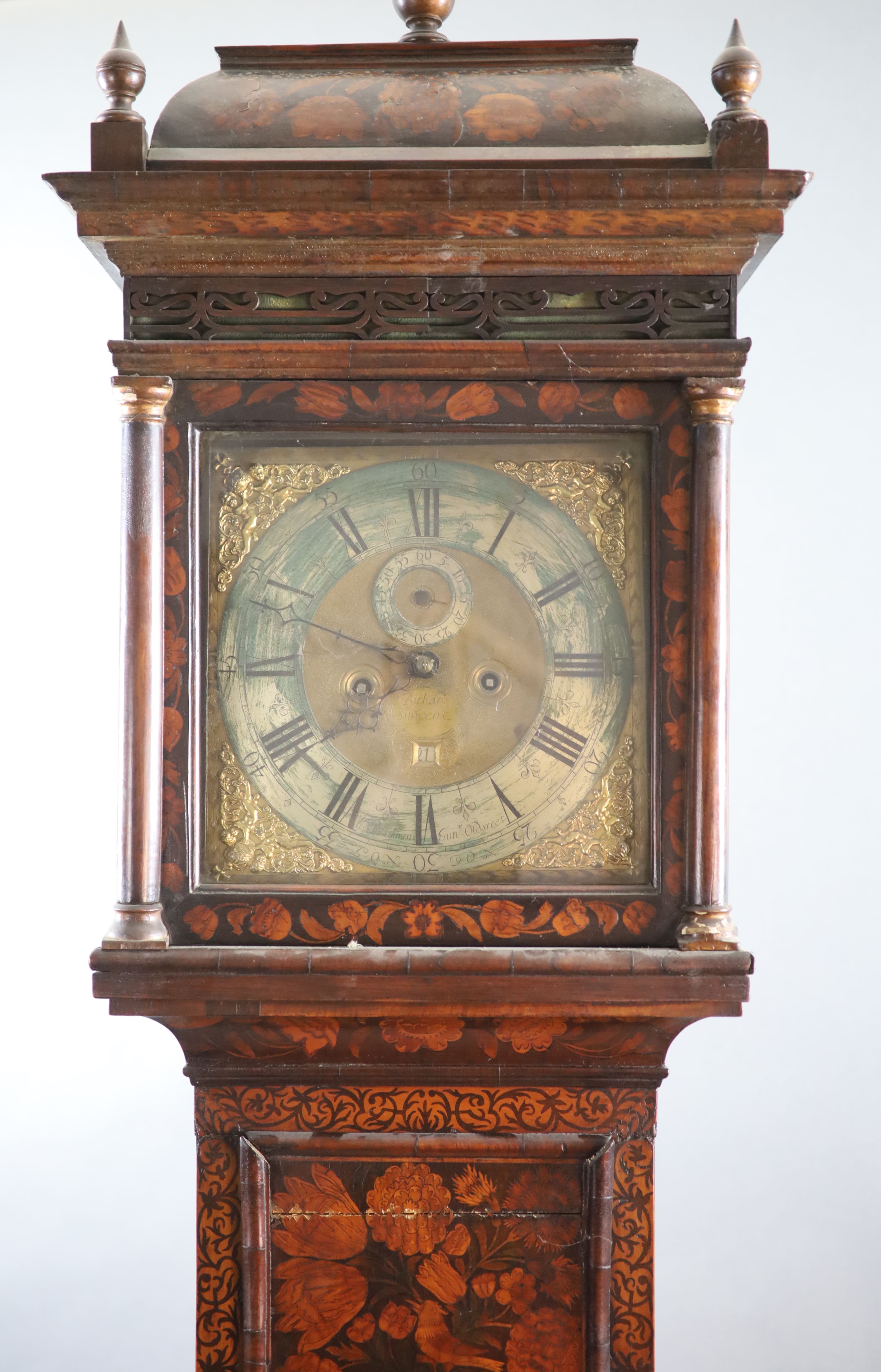 An early 18th century walnut and floral marquetry longcase clock